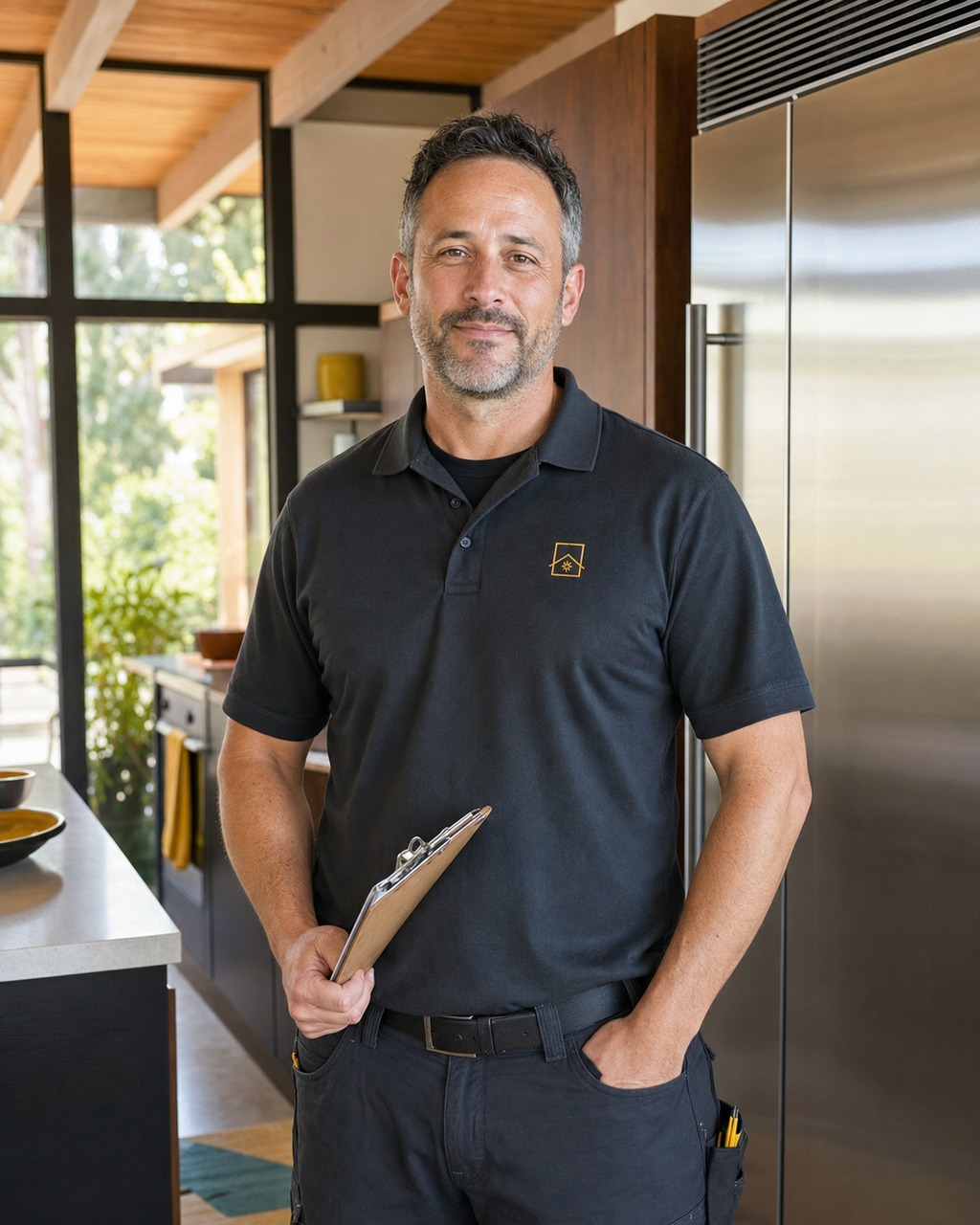 Lead Sub-Zero repair technician in a mid-century Mountain View kitchen
